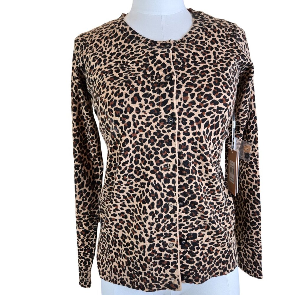 Cyrus Brown Leopard Print Soft Button Front Long Sleeve Cardigan Women Small NWT - Picture 1 of 9